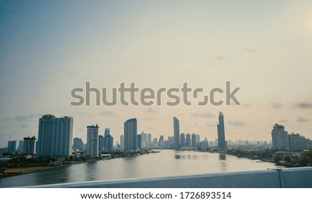 A shot of city scape of bangkok city from the bridge
