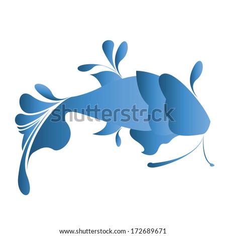 Vector Stylish Blue Silhouette Fish Isolated On White Background
