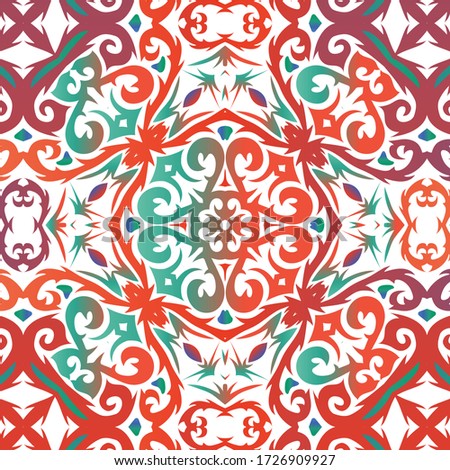 Antique mexican talavera ceramic. Creative design. Vector seamless pattern frame. Red floral and abstract decor for scrapbooking, smartphone cases, T-shirts, bags or linens.