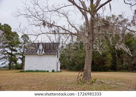 Little chapel in Botany Bay Plantation Heritage Preserve and Wildlife Management Area on Edisto island in South Carolina USA Royalty-Free Stock Photo #1726981333