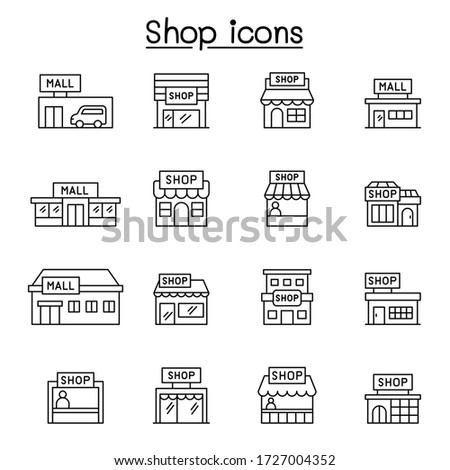 Set of shop line icons. contains such Icons as, supermarket, shopping mall, hypermarket, store and more.  Royalty-Free Stock Photo #1727004352