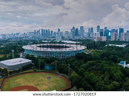 Gelora Bung Karno Stadium as seen from the rooftop of Vermont Hotel, Senayan, Jakarta, Indonesia Royalty-Free Stock Photo #1727020819