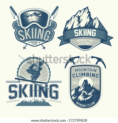 Set of nordic skiing and mountaineering badges