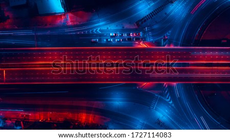 Aerial view of transportation with Expressway, Road and Roundabout, multilevel junction traffic highway-Top view. Important infrastructure and transport in big city, Bangkok Thailand. Royalty-Free Stock Photo #1727114083