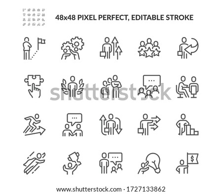 Simple Set of Business People Concept Related Vector Line Icons. 
Contains such Icons as Goal, Management, Achieve and more. Editable Stroke. 48x48 Pixel Perfect. Royalty-Free Stock Photo #1727133862