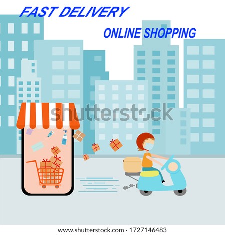 Delivery shopping online by motorcycle and bike man.vector illustration 