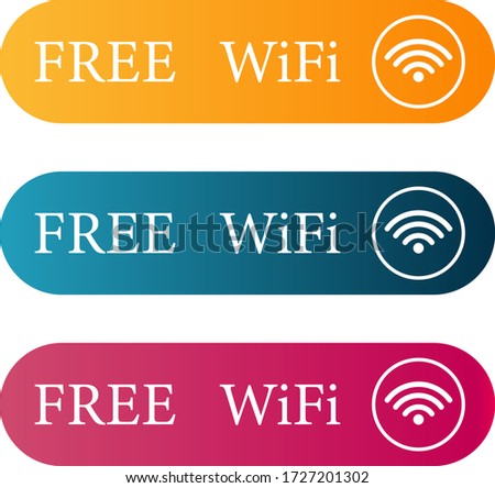 Free Wifi Concept. Rectangular gradient colorful wireless and wifi icons set. Free wifi rectangular button. Vector Illustration isolated on white background eps10