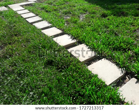 Granite stone road on green grass