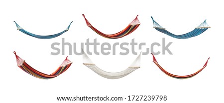 Set with different hammocks on white background. Banner design Royalty-Free Stock Photo #1727239798