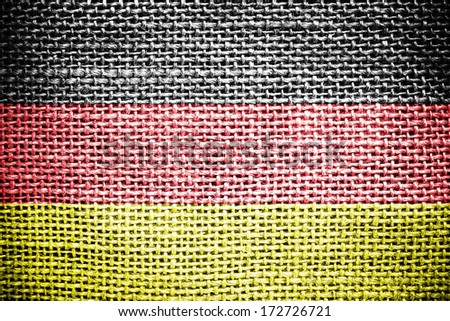 Texture of sackcloth with the image of the Germany flag. 