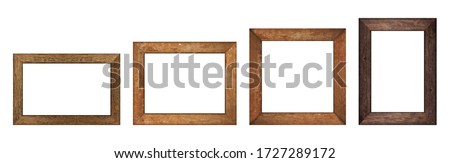 Set of Brown wood frame or photo frame isolated on white background. Object with clipping path