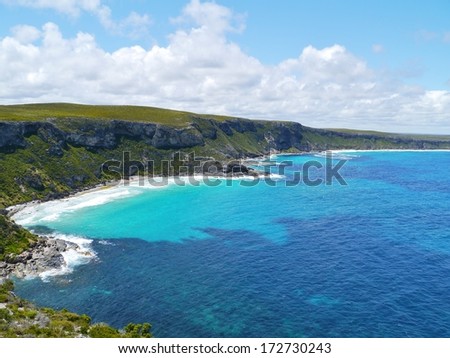The sand beach bay near the remarkable rocks on Kangaroo island in Australia