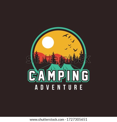 logo, camping logo element foe emblem. out door activity symbol. wood, illustration logo template easy edititable for your design, lettering "camping adventure"