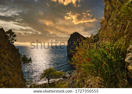Simeiz bay, Crimea , View from a rock Diva at city beach. Natural colors and light, summer nature background concept, inspirational and motivational
