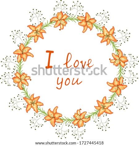 Wreath of lily flowers for the holiday holiday. Vector hand draw  Illustration EPS10