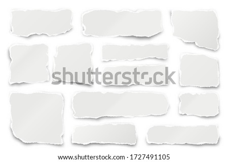 Ripped paper strips. Realistic crumpled paper scraps with torn edges. Shreds of notebook pages. Vector illustration. Royalty-Free Stock Photo #1727491105
