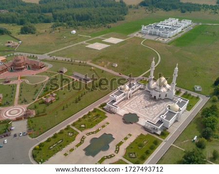 White mosque drone photo, Bolgar, Republic of Tatarstan, Russia