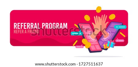 People making money from referral. Refer a friend or Referral marketing concept. Social media marketing for friends. Vector illustration Royalty-Free Stock Photo #1727511637