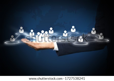 Man demonstrating virtual structure of organization, closeup. Business corporation Royalty-Free Stock Photo #1727538241