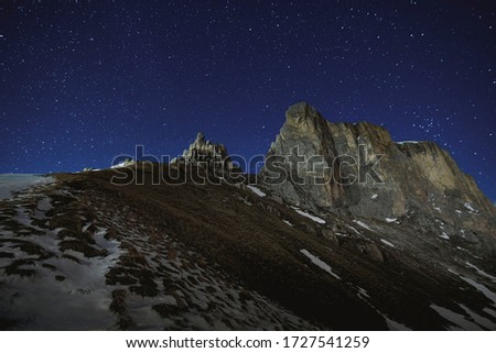 Sella Towers by night, view from Passo Sella