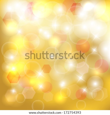 Abstract golden bokeh background. Magic background glitter bokeh lights. Defocused lights background with space for your text. Vector illustration /EPS10