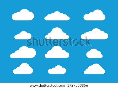 Flat cloud design on blue background, Icon clouds vector set, Graphic cloudy concept 
