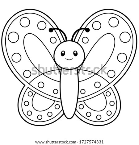 Cute Butterfly Coloring Page Vector Illustration on White