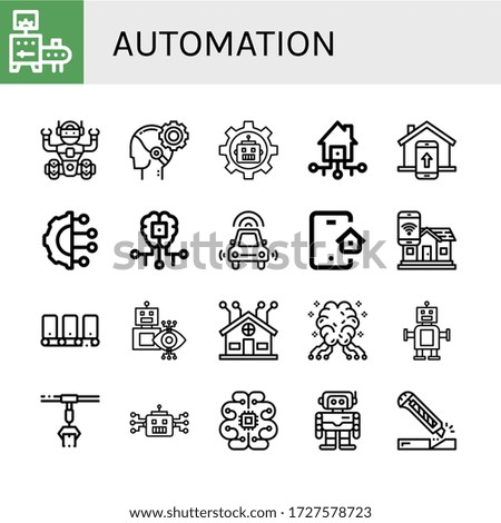 automation icon set. Collection of Conveyor, Robot, AI, Smart house, Smart home, Artificial intelligence, Autonomous car, Robotics, Cutter icons