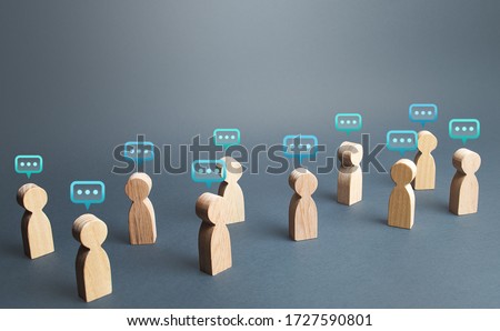 People figures with comment clouds above their heads. Commenting on feedback, participation in discussion. Brainstorming, fresh new ideas. Communication in civil society. Cooperation and Collaboration Royalty-Free Stock Photo #1727590801