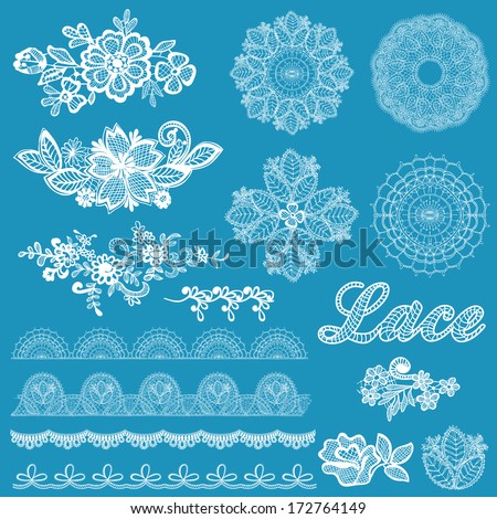 Set of lace, ribbons, flowers - for design and scrapbook - in vector
