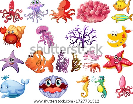 Cute animal sea life in cartoon character illustration
