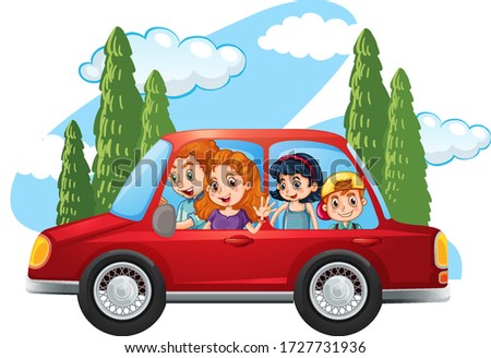 Happy family in the car illustration