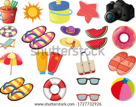 Set of beach objects illustration