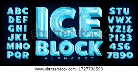 Ice Block alphabet; a vector font with 3d ice effects complete with reflections, transparency, trapped bubbles and other realistic detailing. This lettering has the cool frozen look of ice cubes. Royalty-Free Stock Photo #1727736553