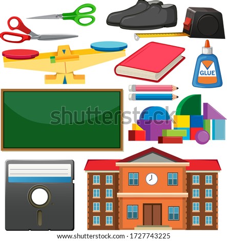 Set of stationary tools and school  illustration