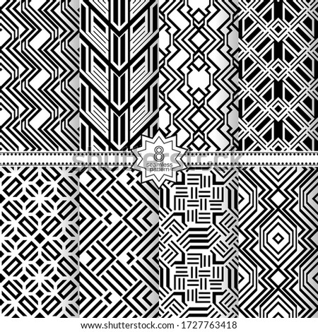 Set of vector seamless models. Infinitely repeating geometrical elements. Monochrome, simple. Wall-paper for the press. Vektor.