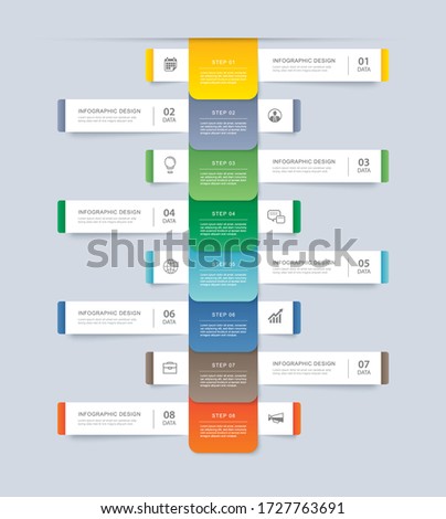 8 data step infographics timeline tab paper index template. Vector illustration abstract background. Can be used for workflow layout, banner, web design.