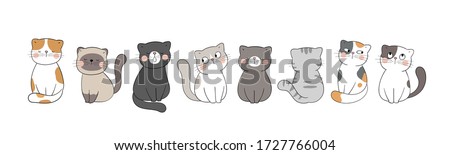 Draw vector banner cute cat on white for,greeting card,poster,cover,print,banner web.Doodle cartoon style.