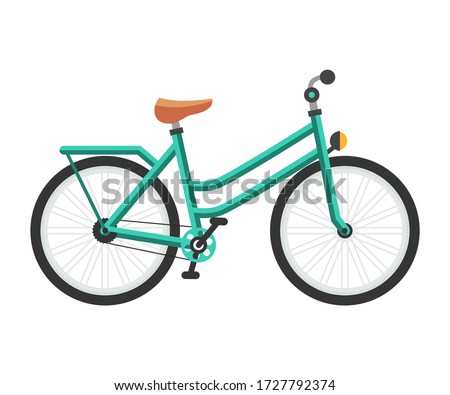 Vector flat illustration of city turquoise bicycle isolated object. Transportation vehicle in classic style. Element design of urban mobility, cycling activity, street sport hobby, entertainment