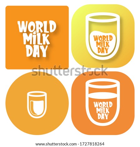 vector wold milk day outline style icons set or label isolated on orange background. Milk day greeting poster design template. Milk day logo collection with milk glass