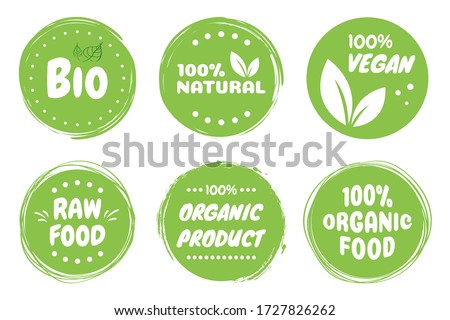Best vector Set bio, vegan, ecology, organic logos and badges, label, tag. Vector illustration design. Royalty-Free Stock Photo #1727826262