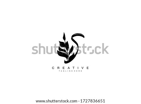 Initial S Monogram Floral Wreath Brush Stroke Distressed Logo