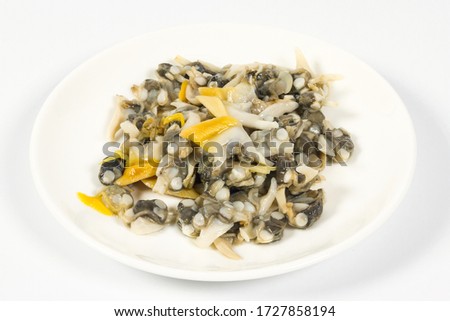 Delicious boiled of surf clam isolated on a white plate and white background