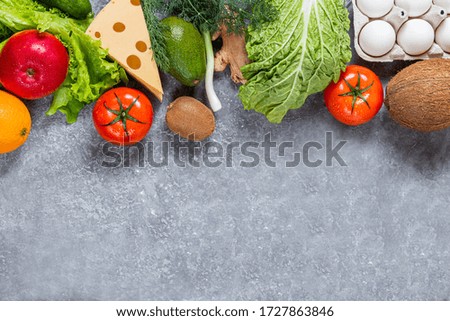 Nutrition and diet food picture with fruits and vegetables