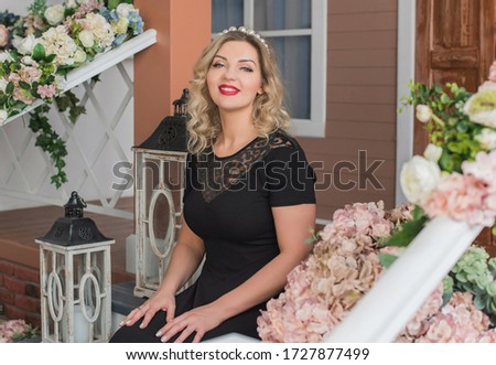 Nice blonde hair woman at home, girl at waiting 