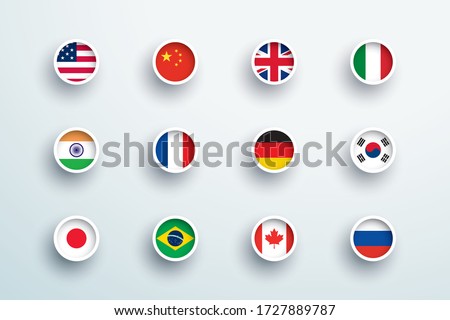 World Flags Round 3d Button Circle Icons Vector Set