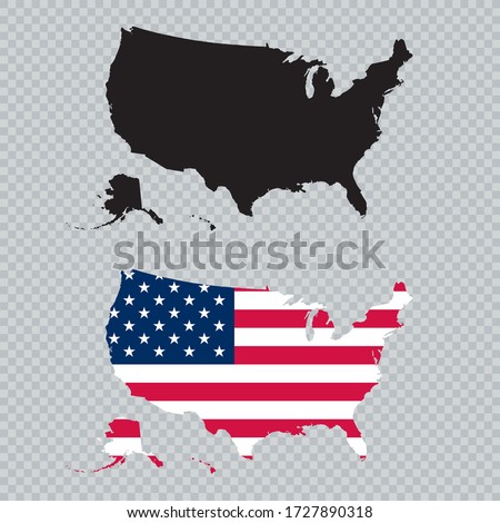 USA Solid Black Detailed Map Vector With American Flag