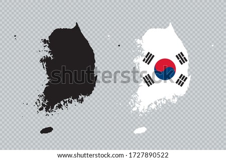 South Korea Black Detailed Map Vector With Korean Flag