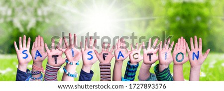 Children Hands Building Word Satisfaction, Grass Meadow