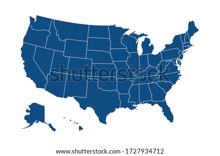 USA modern map with federal states in blue color isolated on white background vector illustration eps 10 Royalty-Free Stock Photo #1727934712